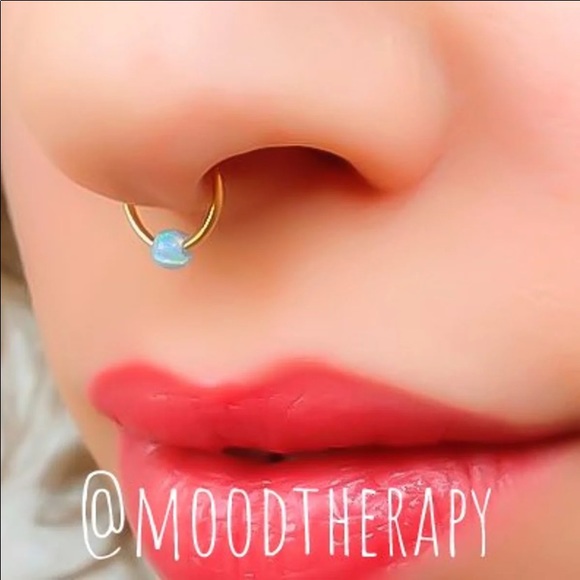 Moodtherapy Jewelry - 14K SOLID Gold or Rose Opalite Captive Bead Ring - CBR - Septum & Daith Piercing